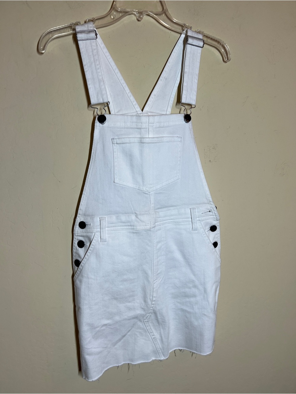 Ag Adriano Goldschmied White Denim Overall Dress with Black Button Details